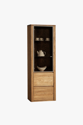 Tömör tölgyfa egyajtós vitrin, minimalista design, 200 cm magas